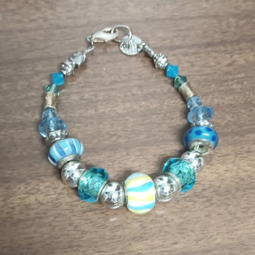 Blue and Silver Beaded Bracelet